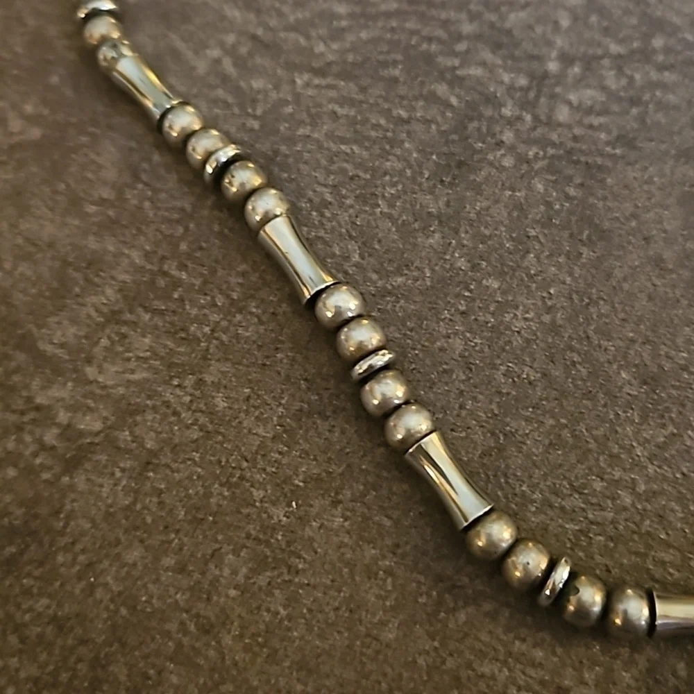 Vintage Silvertone Barrel Beaded Grunge Necklace